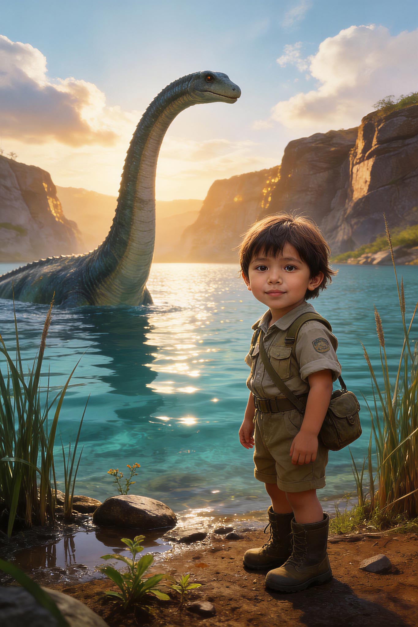 🏞️ Underwater prehistoric reptile at the lake