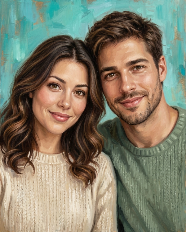 🩵 Turquoise Serenity Couple Portrait