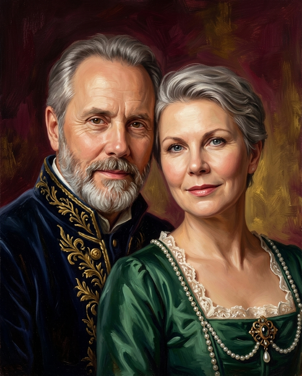 🩵 Burgundy Royale Couple Portrait