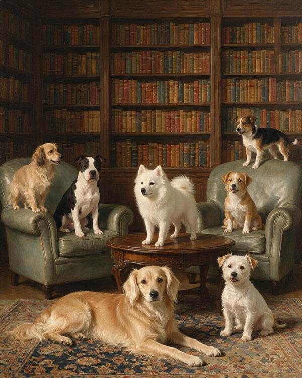 📚 The Grand Library Dog Portrait