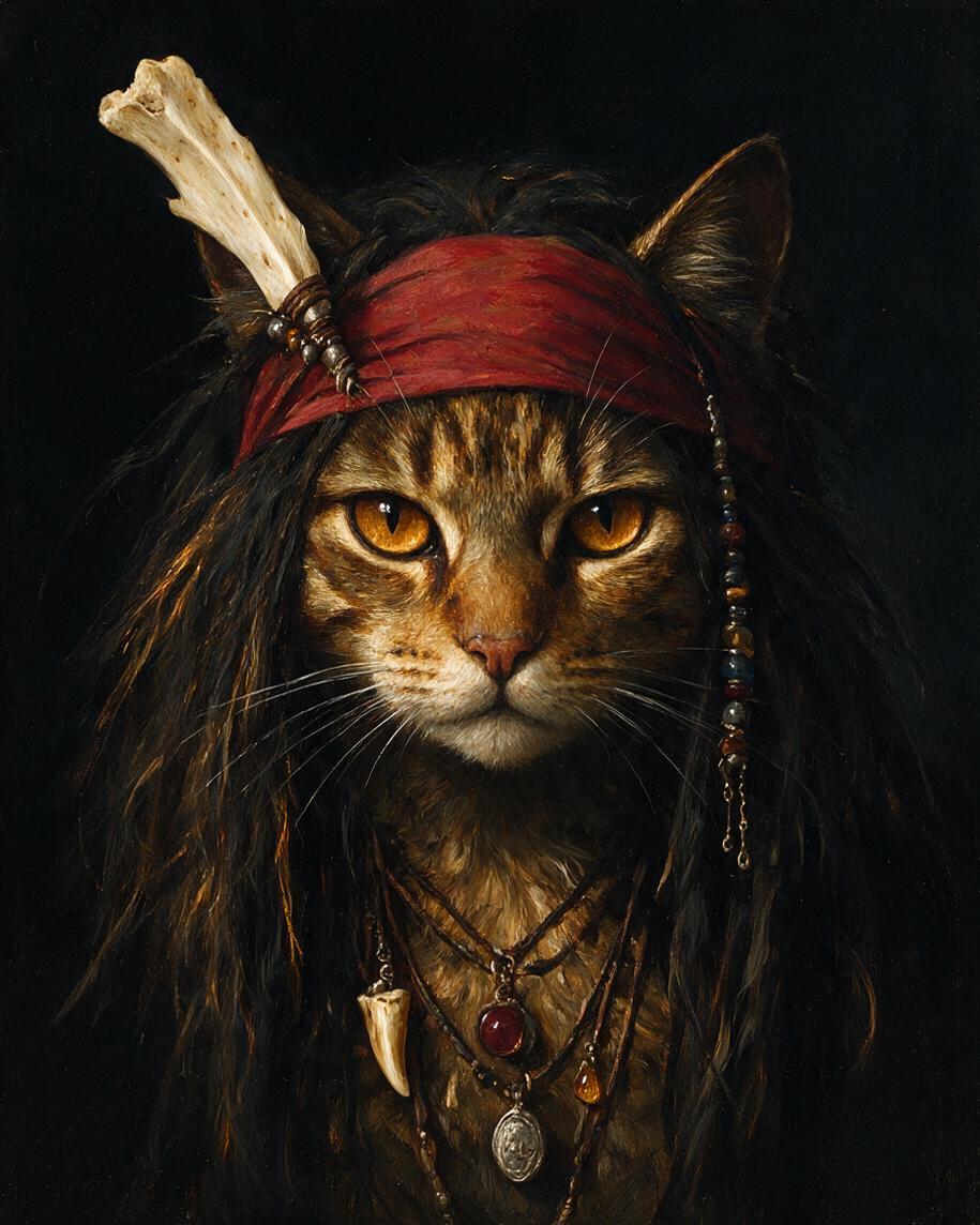 🦉 Mystic Pirate Cat Portrait