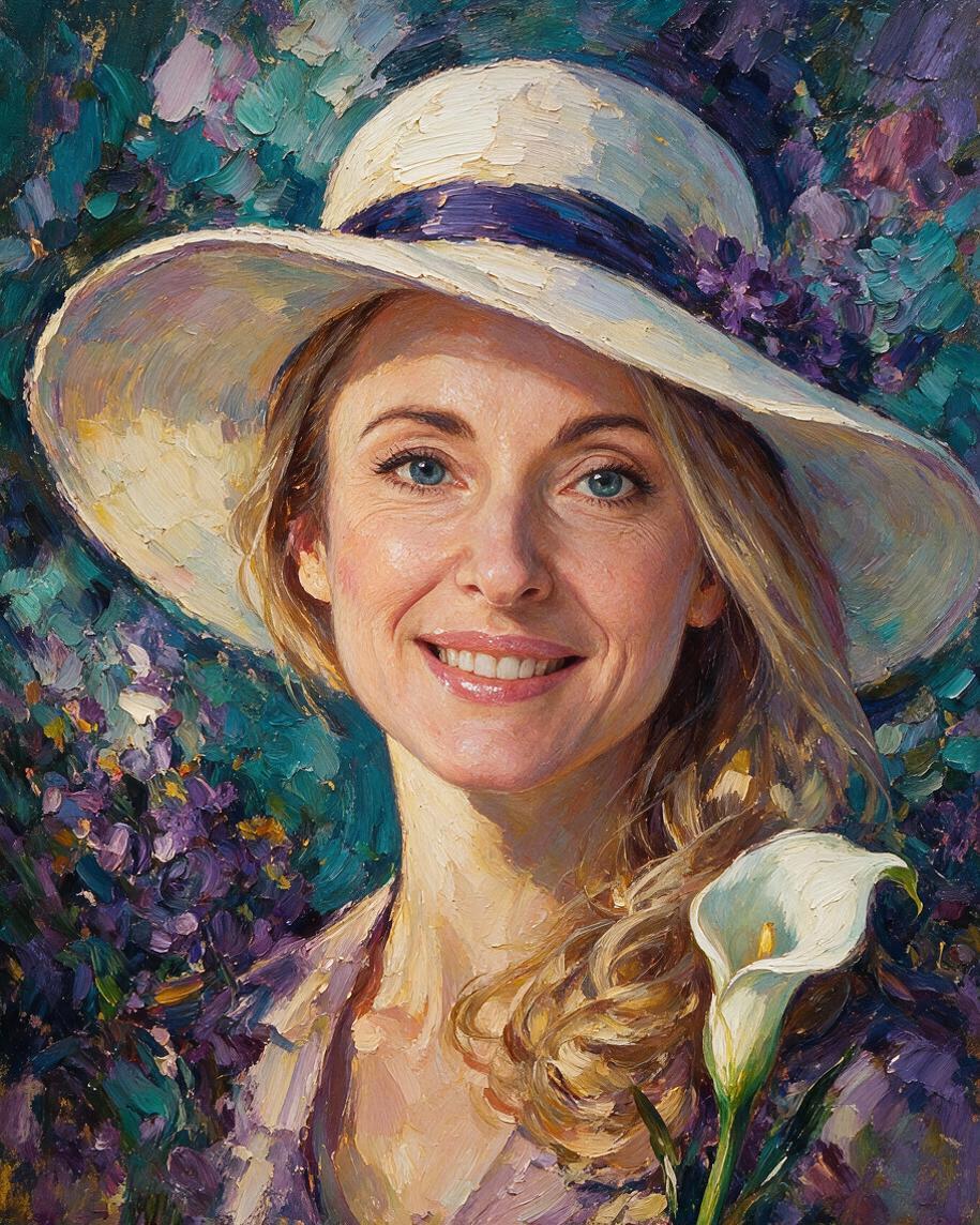 🌸 Violet Floral Impasto Portrait